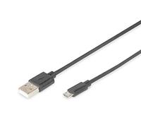 DIGITUS Cable USB 2.0 - 1,8 m - USB-A a Micro B - 480 Mbit/s | Cable de conexión para ordenadores, portátiles, concentradores y smartphones - Negro