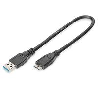 DIGITUS Cable USB 3.2 Gen1 - 0,25 m - USB-A a Micro B - 5 Gbit/s | Conector tipo A a conector USB Micro-B - para ordenadores, portátiles y carcasas de discos duros y SSD - Negro