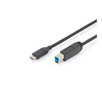 DIGITUS Cable USB 3.2 Gen1 - 1,8 m - USB-C a tipo B - 5 Gbps - para impresoras, escáneres, carcasas de discos duros, concentradores - Negro
