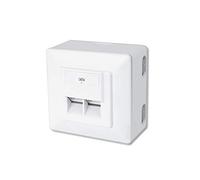 DIGITUS Caja de conexión LSA Cat-6 - 2 puertos RJ45 - 5 unidades - Caja de red de superficie o empotrada - Entrada horizontal - Compatible con diseño - 1 Gbps - Blindada - PoE - Blanco RAL9003