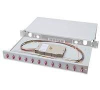 FO splice box, 1U, equipped, 12x LC DX, OM4 incl. splice cassette, colored pigtails, couplers