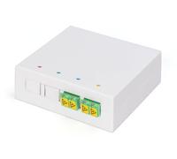 DIGITUS Caja FTTH - 2X LC/APC Dúplex con obturador - Fibra óptica monomodo - Caja de empalme de fibra óptica integrada - Clase de protección IP45 - Montaje en pared o en carril DIN - Blanco