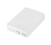 DIGITUS Carcasa FTTH - 2x acoplador dúplex LC/APC - fibra óptica monomodo - casete de empalme de fibra óptica integrado - clase de protección IP45 - montaje en pared - blanco