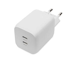 DIGITUS Cargador Universal GAN 65 W- 2 Puertos USB-C - Cargador rápido Power Delivery (PD 3.0) - para iPhone, iPad, Samsung Galaxy, Pixel, Xiaomi, Motorola, Huawei - Blanco