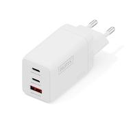 DIGITUS Cargador USB GAN II - 2X USB-C y Tipo A - 3 Puertos - hasta 67 W - Cargador rápido - Apto para teléfonos móviles, tabletas, Relojes Inteligentes y Auriculares Bluetooth - Blanco