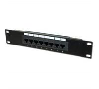 DIGITUS Cat-5e Patch Panel - 8 puertos - Tomas RJ45 - Montaje en rack de 10 pulgadas 1U - Panel de distribución LSA - Sin apantallar - Negro