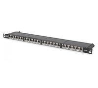 DIGITUS 19" Patchpanel Cat 6, 24-puerto, 0.5U, blindado, tapa guardapolvo, Negro