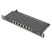 DIGITUS Panel de conexión Cat-6A - 8 Puertos - Montaje en Rack de 10 Pulgadas 0,5 U - Blindado - Conectores RJ45-10GBase-T - Panel de distribución LSA - Negro