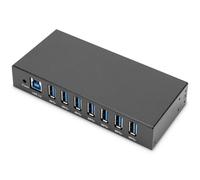 DIGITUS Concentrador USB - 7 Puertos USB-A 3.0 - SuperSpeed 5 Gbit/s - Protección ESD 15 kV - Montaje en Carril DIN - Negro