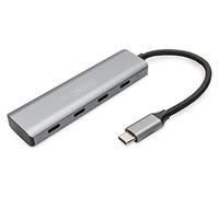 DIGITUS Concentrador USB-C - 4 Puertos - USB 3.1 Gen 1-4X USB-C - hasta 5 Gbit/s - Plug & Play - Carcasa de Aluminio - Gris Oscuro