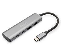 DIGITUS Concentrador USB-C - 4 Puertos - USB 3.1 Gen 2-2X USB A + 2X USB-C - hasta 10 Gbit/s - Plug & Play - Carcasa de Aluminio - Gris Oscuro