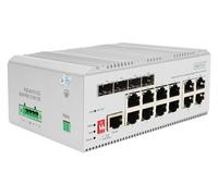 DIGITUS Conmutador de Red - 12 Puertos Gigabit Ethernet - 8X RJ45 + 4X SFP/RJ45 Combo - L2 gestionado - 10/100/1000 Mbit/s - Montaje en Carril DIN - Serie Industrial - Blanco