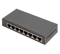 DIGITUS Conmutador de Red - 8 Puertos - Gigabit Ethernet 10/100/1000 Mbit/s - No gestionado - Auto-MDI/MDI-X - Plug & Play - Sin Ventilador - 8 Puertos RJ45 - Negro