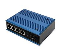 DIGITUS Conmutador de Red - Fast Ethernet de 5 Puertos - 4X RJ45 + 1x Puerto SFP - No gestionado - 10/100 Mbps - Carril DIN y Montaje en Pared - IP40 - Serie Industrial - Azul
