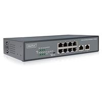 DIGITUS Conmutador de Red Fast Ethernet PoE+ - 19 Pulgadas - 8 Puertos + 2X uplink RJ45 - IEEE802.3af/at - 120W presupuesto de energía - Negro