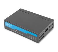 DIGITUS Conmutador de Red Gigabit - 5 Puertos - no gestionado - 10/100/1000 Mbit/s - sin Ventilador Soho - Plug & Play - Negro/Azul