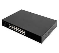 DIGITUS Conmutador de Red Gigabit de 16 Puertos - no gestionado - sin Ventilador - 10/100/1000 Mbps - Incl. Soportes de Montaje de 19" - Negro