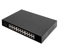 DIGITUS Conmutador de Red Gigabit de 24 Puertos - no gestionado - sin Ventilador - Modo VLAN - conmutador Dip - 10/100/1000 Mbps - Incl. Soportes de Montaje de 19" - Negro