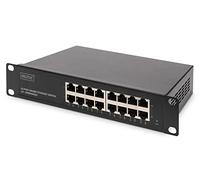 DIGITUS Conmutador de Red Gigabit Ethernet - 10 Pulgadas - 16 Puertos - No gestionado - Backplane 32 Gbps - Auto MDI/MDI-X - Negro