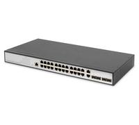 DIGITUS Conmutador de red Gigabit Ethernet - 19 pulgadas - 24 puertos - 4 x enlace ascendente (SFP/RJ45) - Capa 2 gestionado - Puerto CLI - Negro