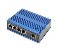 DIGITUS Conmutador de Red - Gigabit Ethernet de 5 puertos - Montaje en carril DIN - Bloque de terminales - Sin ventilador - Negro/Azul