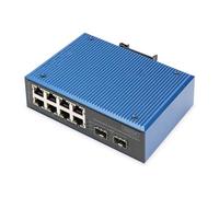 DIGITUS Conmutador de Red PoE - 10 Puertos Fast Ethernet - 8X RJ45 + 2X Gigabit SFP uplink - IP40 - Montaje en Carril DIN - 10/100 Mbit/s - Serie Industrial