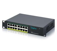 DIGITUS Conmutador de Red PoE+ - 10 pulg, 1U - 1 Gbit/s - 16 Puertos RJ45 | Presupuesto de PoE de 120 W - No gestionado - Para armarios de red de 10 pulgadas (254 mm) - Negro
