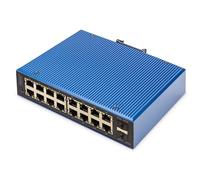 Digitus Conmutador de red PoE 18 puertos Gigabit – 16x RJ45+2x SFP, L2 gestionado – Negro/Azul