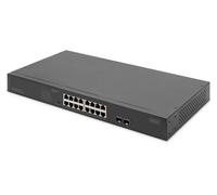 DIGITUS Conmutador de Red PoE de 19 Pulgadas - 16 Puertos Gigabit + 2 Puertos Gigabit SFP - No gestionado - VLAN - 250W PoE Power Budget - 10/100/1000 Mbit/s - Negro