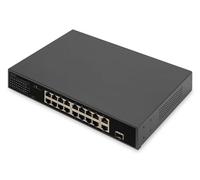 DIGITUS Conmutador de Red PoE Fast Ethernet de 18 Puertos - 16x 100 Mbps RJ45 + 1x Gbps RJ45 Combo + 1x Puerto SFP - 19 Pulgadas - 185W PoE Budget - 10/100 Mbps