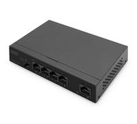 DIGITUS Conmutador de red PoE Gigabit Ethernet de 5 puertos - no gestionado - 4x puertos PoE RJ45 + 1x enlace ascendente RJ45 - presupuesto PoE 60W - modo CCTV - 10/100/1000 Mbps - negro
