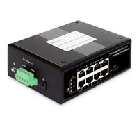 DIGITUS Conmutador industrial PoE Gigabit de 7 puertos - 1x puerto de alimentación - 8x RJ45-10/100/1000 Mbit/s - Montaje en carril DIN - Negro