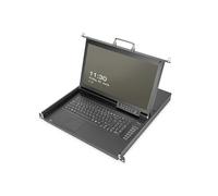 DIGITUS Consola KVM de 17" - FullHD - Conmutador VGA de 16 Puertos - Teclado GE - para armarios de Servidor y Red de 19 Pulgadas - Negro