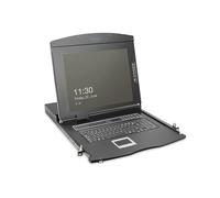 DIGITUS Consola KVM de 19" - FullHD - Conmutador VGA de 16 Puertos - Teclado GE - para armarios de Servidor y Red de 19" - Negro
