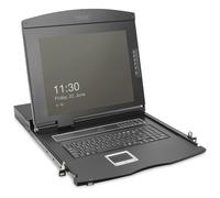 DIGITUS Consola KVM 19" - FullHD - Conmutador VGA de 8 Puertos - Teclado GE - para armarios de Servidor y Red de 19 Pulgadas - Negro