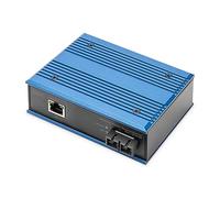 DIGITUS convertidor de Medios Gigabit Industrial - 1x RJ45, 1x SC-Duplex 1310nm - Fibra multimodo - 20 km de Alcance - 10/100/1000 Mbps - Montaje en Carril DIN - Negro/Azul