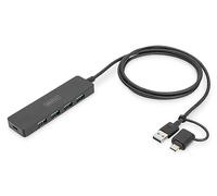 Digitus Concentrador USB 3.0 4 puertos – 5 Gbit/s, USB-C alimentación, adaptador, 1,2 m, negro