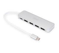 DIGITUS DA-70242-1 - Concentrador USB - Concentrador de 4 Puertos USB 3.2 Gen 1 Tipo C - 5 Gbit/s - Compacto y portátil - Plug-and-Play - para PC, portátiles y Mac - Plata
