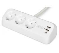 Digitus DA-70626 regleta de alimentación de oficina de 3 vías con 2 puertos USB-A y 1 puerto USB-C, blanca