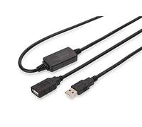 Digitus DA-73100-1 - Cable USB (10 m, USB A, USB A, 2.0, 480 Mbit/s, Negro) | Conector USB-A a toma USB-A - Cable repetidor - Plug and Play - Negro