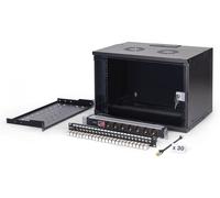 DIGITUS Set de Red de 19 pulg - Armario Mural 7U - Estante 1U - Panel de conexión 24 Puertos - 24 módulos Keystone - 30 Cables de Red Cat 6A - Regleta de enchufes - No montado - Soho Pro - Negro