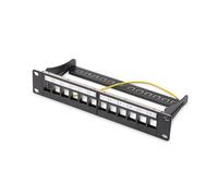 DIGITUS Patchpanel Modular - 12 puertos - Montaje en rack de 10 pulgadas 1U - Panel de distribución de módulos Keystone - Blindado - Negro