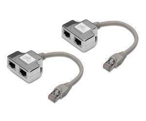 DIGITUS DN-93904, Adaptador de cable de red Ca 5e, 2 pieces / 1 par, 2 señales por 1 cable, Divisor LAN Cat5e, Adaptador Ethernet RJ45, Compatible con PoE Modo A, Plata