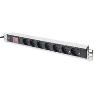 DIGITUS DN-95402 - Regleta de enchufes de 19" - 7 Tomas - Conector de Entrada CEE7/7 - 1U - PDU estándar con Interruptor - 250 VCA 50/60 Hz 16 A 4000 W - para armarios de Red y servidores de 19 pulg
