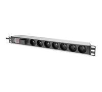DIGITUS DN-95407-FR - Regleta de enchufes de 19" - 7 Tomas - 1U - PDU con Interruptor, protección contra sobretensiones - Versión Francesa - para armarios de Red y servidores de 19 pulg
