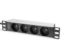 DIGITUS DN-95418-FR - Regleta de 4 Tomas - 1U - 10 Pulgadas (254 mm) - disposición Francesa - Montaje en Bastidor en Armario de Red - Plata/Negro