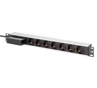 Regleta de alimentación PDU Rack 19" con interruptor automático Tipo C 16A, 7 tomas Schuko CEE 7/3 (45°), cable de 1,8 m, enchufe Unischuko CEE 7/7, 16A, aluminio