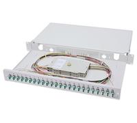 FO splice box, 1U, equipped, 24x LC DX, OM3 incl. splice cassette, colored pigtails, couplers
