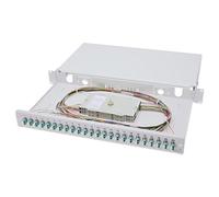 Digitus DN-96332/3 LWL empalme (USA, LC, OM3, 48,3 cm) | Premontado, 19 pulgadas, 1U, 48 fibras, extensible, caja de empalme de fibra de vidrio, color gris