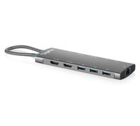 DIGITUS Docking Stationo USB-C - 11 Puertos - 2X HDMI 2.0, 5X USB 3.2 Gen 1 | 2 puertos USB 2.0 - 1 puerto RJ45 Gigabit Ethernet - UHD 8K a 30 Hz y 4K a 60 Hz - Power Delivery de 100 W - 11 en 1 - Gris